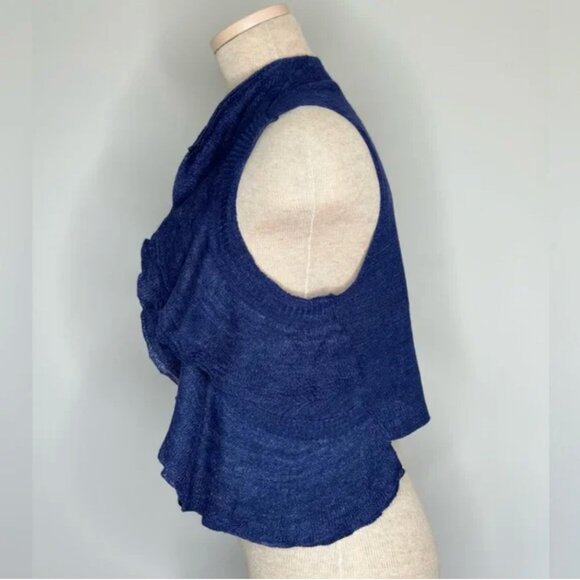 Theory Blue Isisa Ruffled Linen Blend Vest Cardigan Size Medium - Picture 7 of 11